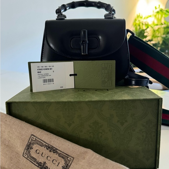 Gucci All Black Mini Bamboo 1947 Top Handle Bag - Picture 2 of 9